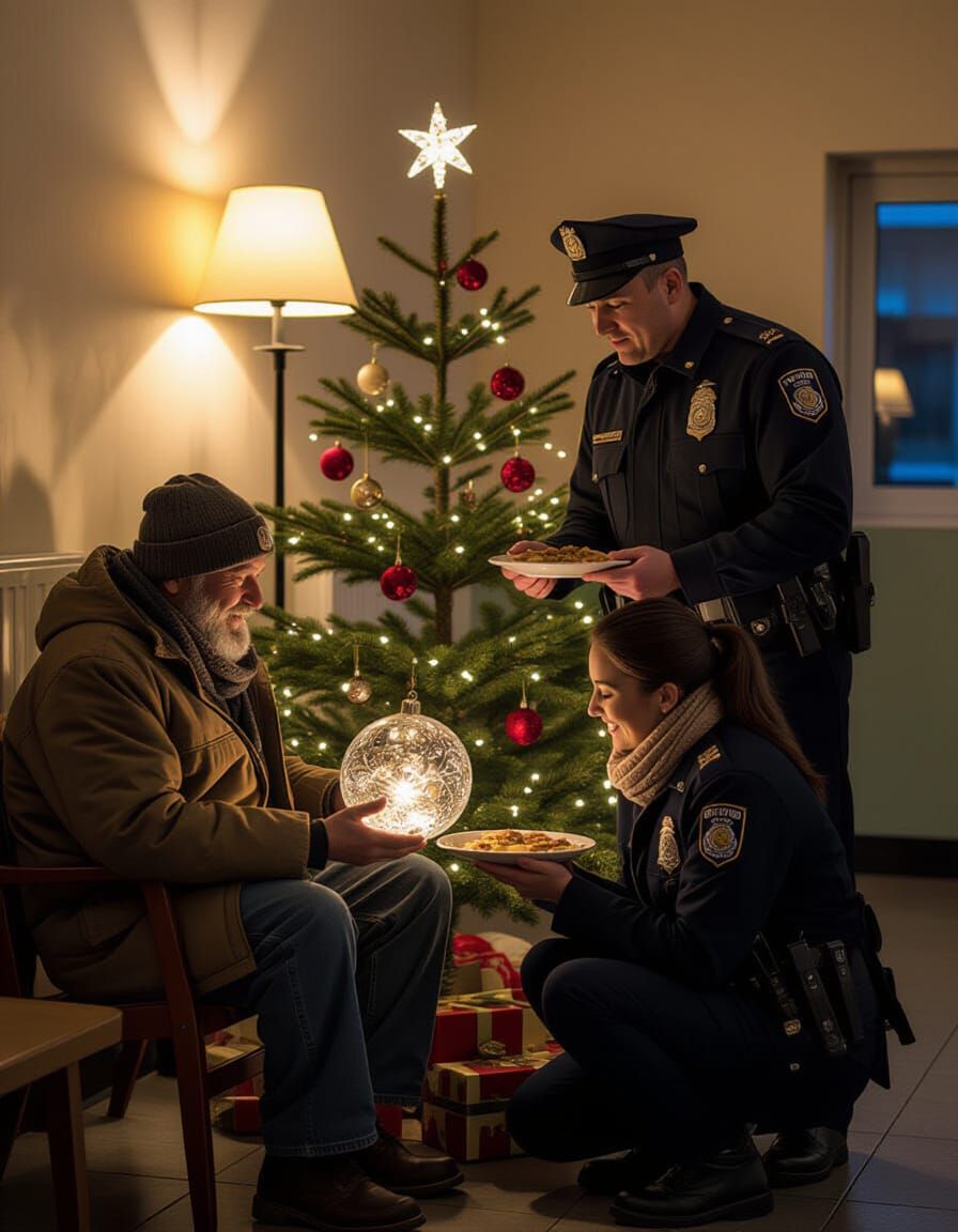 Homeless Man Finds Joy at Police Station Christmas