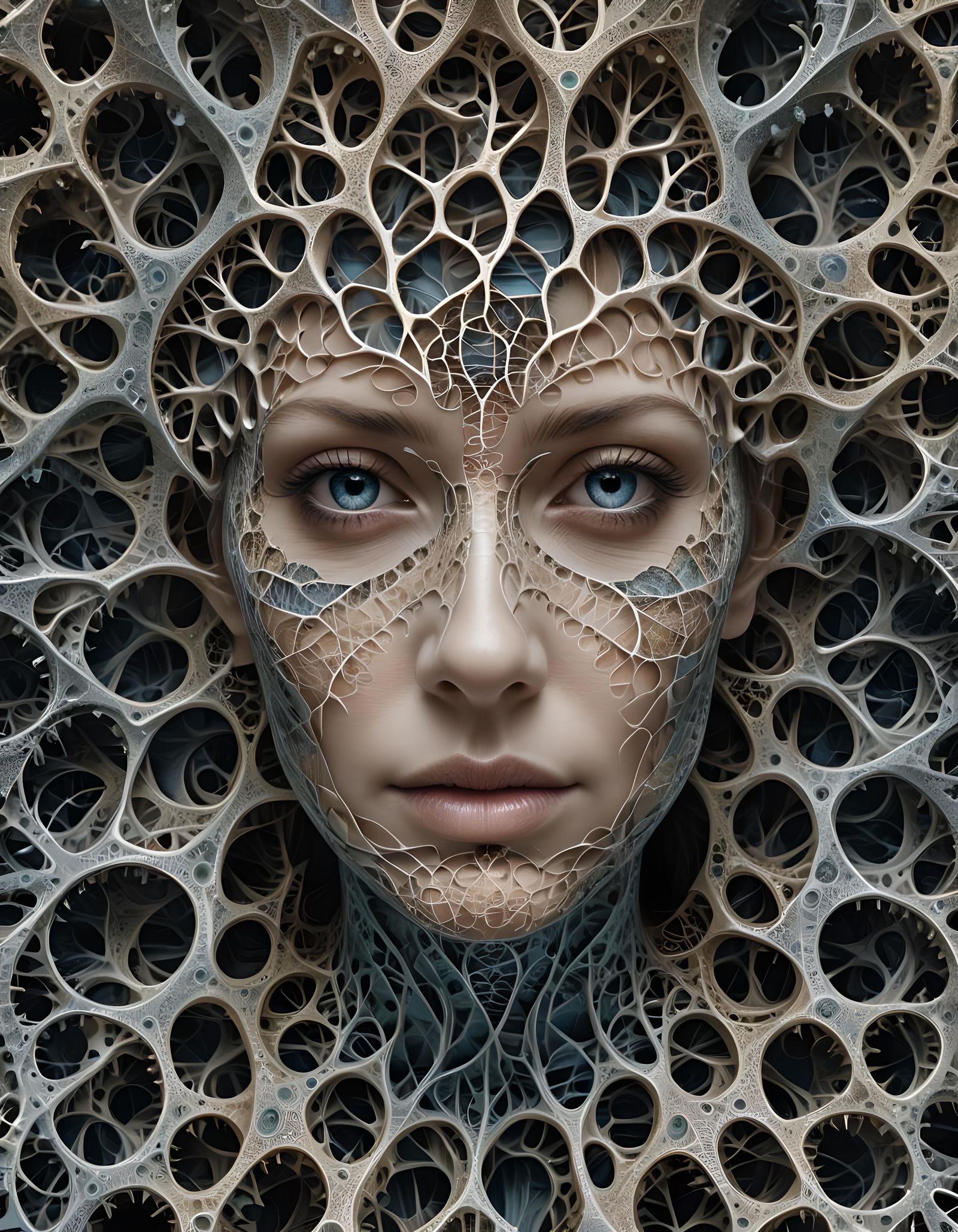 Fractal Face Portrait in Winter Colors