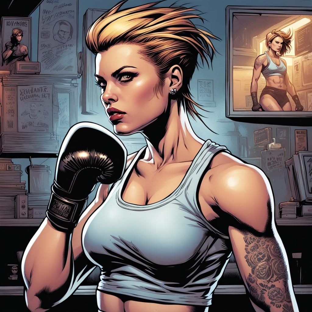 Punk Boxer Vigilante Woman in Comic Book Art
