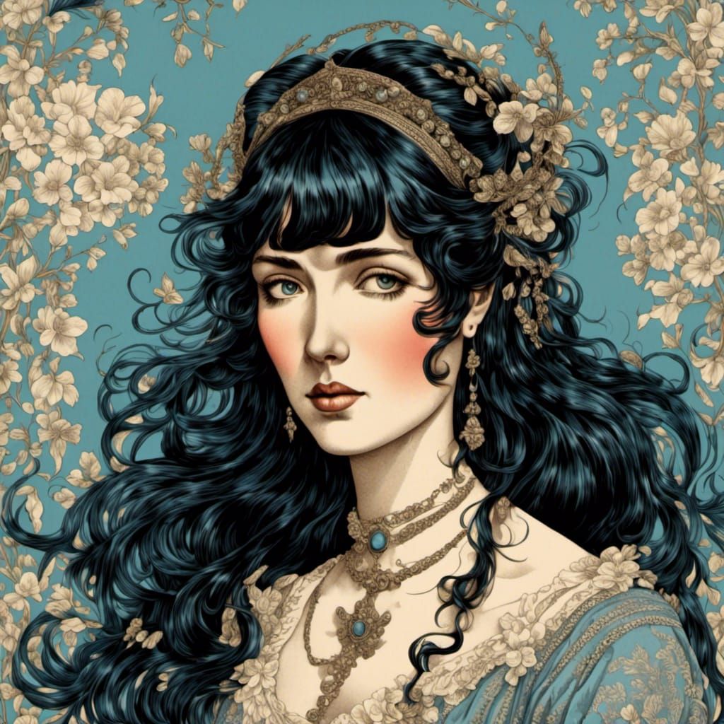 Hyperrealistic Vintage Woman Portrait with Black Hair