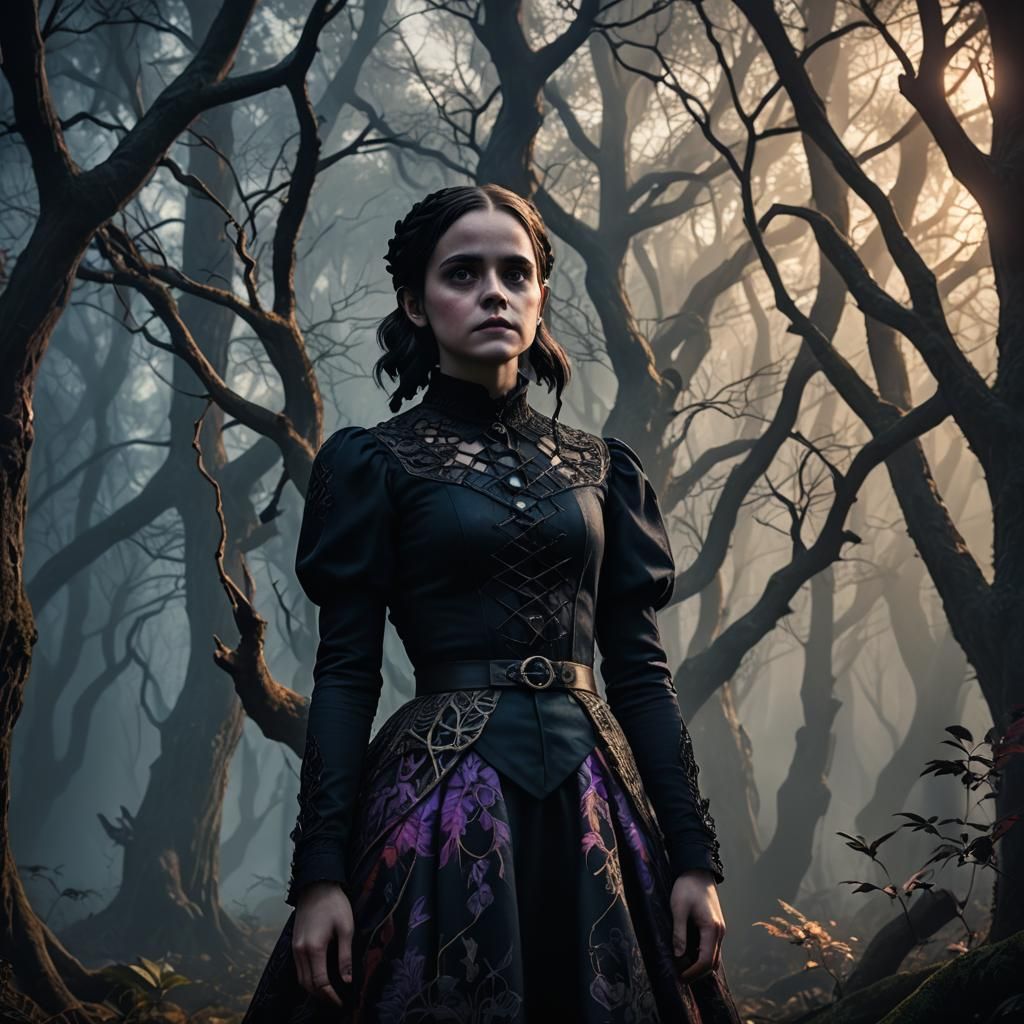 Wednesday Addams in Gothic Fantasy Forest Portrait