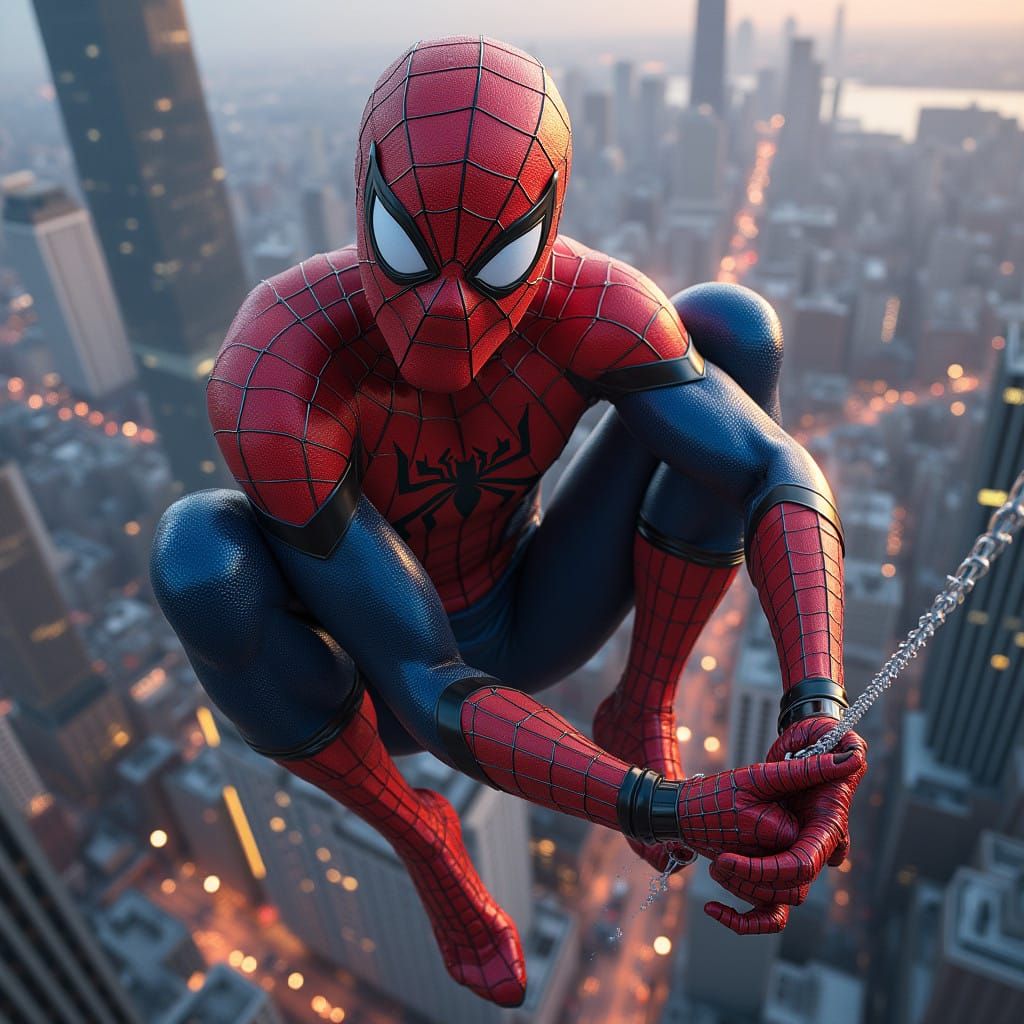 Hyperreal Spiderman in Shimmering Spider Silk Suit