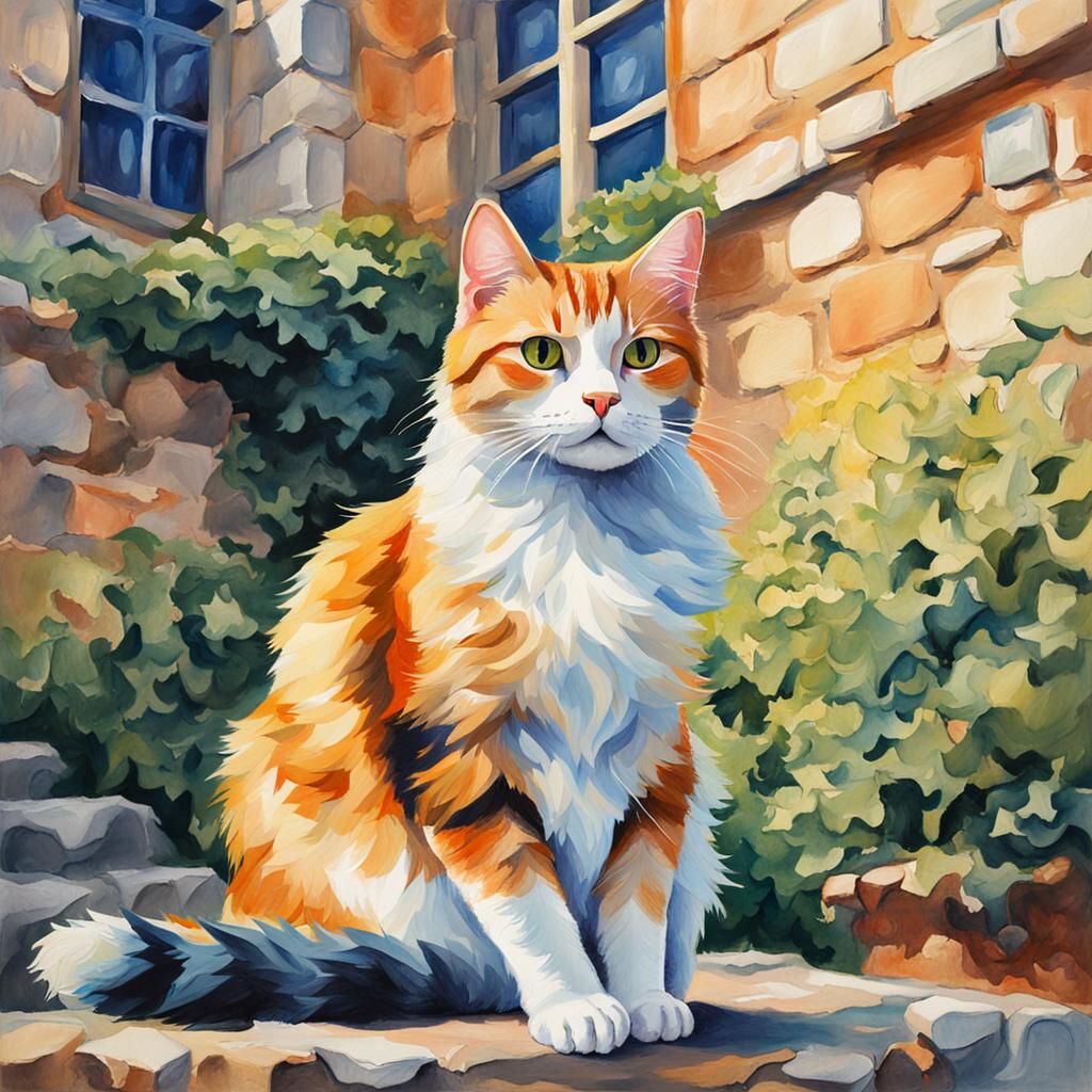 Cat in Castle: Gouache Impressionist Masterpiece