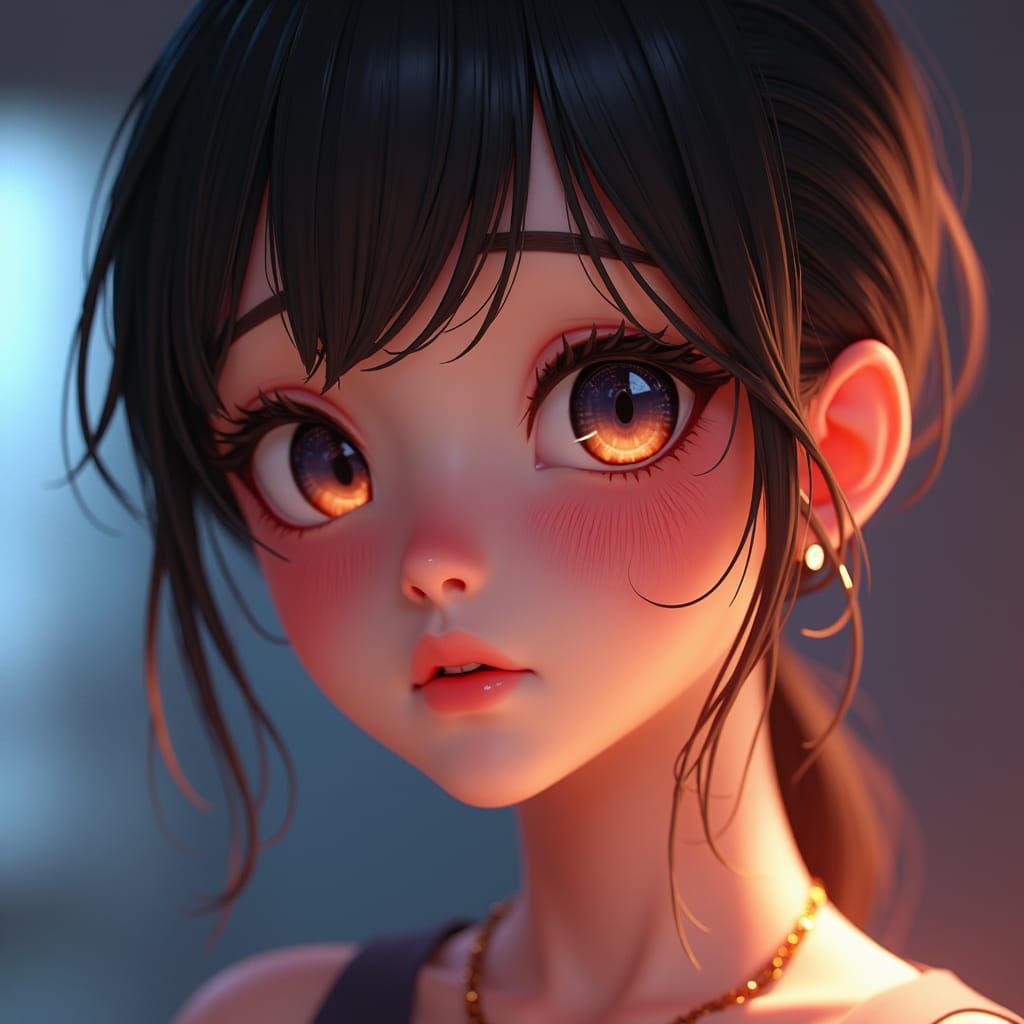 Anime Woman Portrait with Bokeh Effects