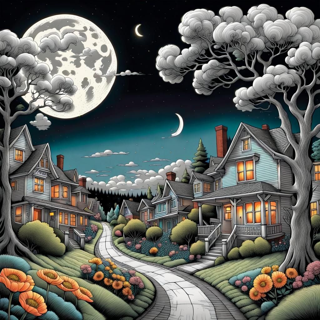 Moonlit Street Scene in Selective Color