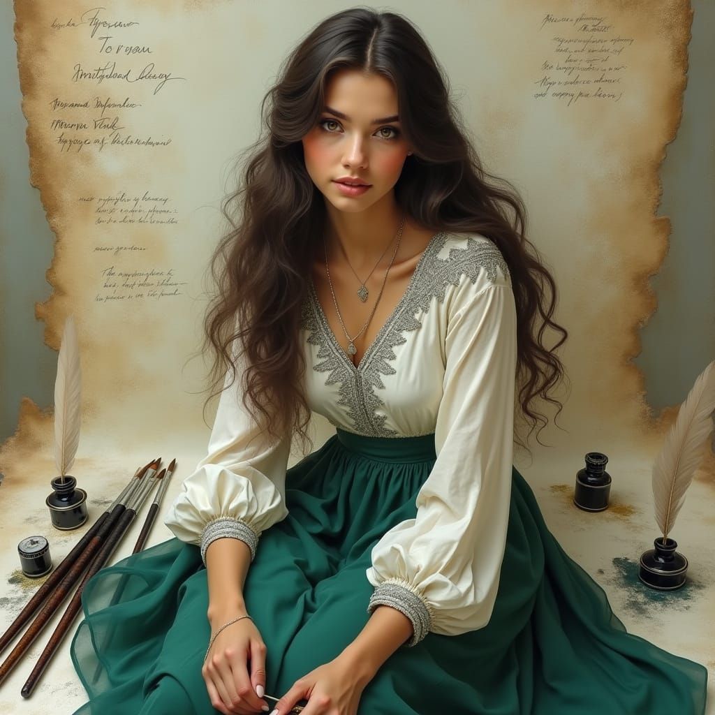 Woman with a giant piece of parchment