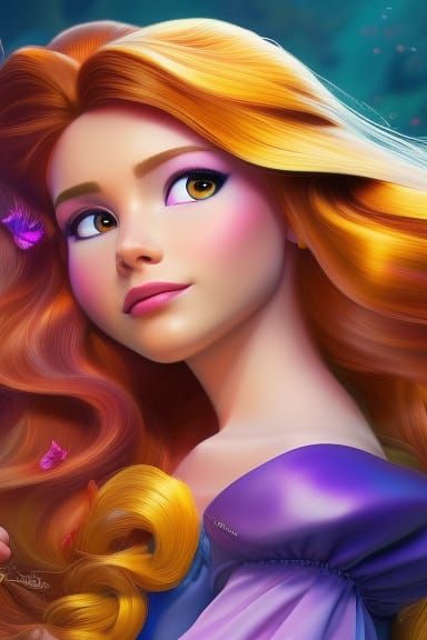 Hyperdetailed Portrait of Rapunzel in Triadic Colors