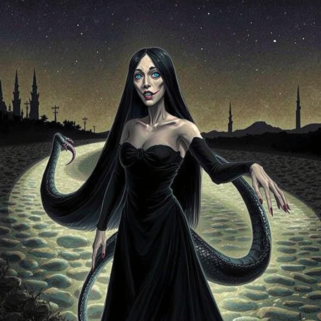 La Llorona Snake Hybrid in Junji Ito Horror Manga Style