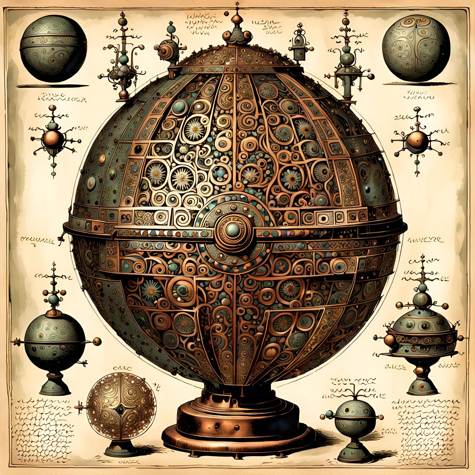 Ancient Celestial Device with Intricate Crystal Core