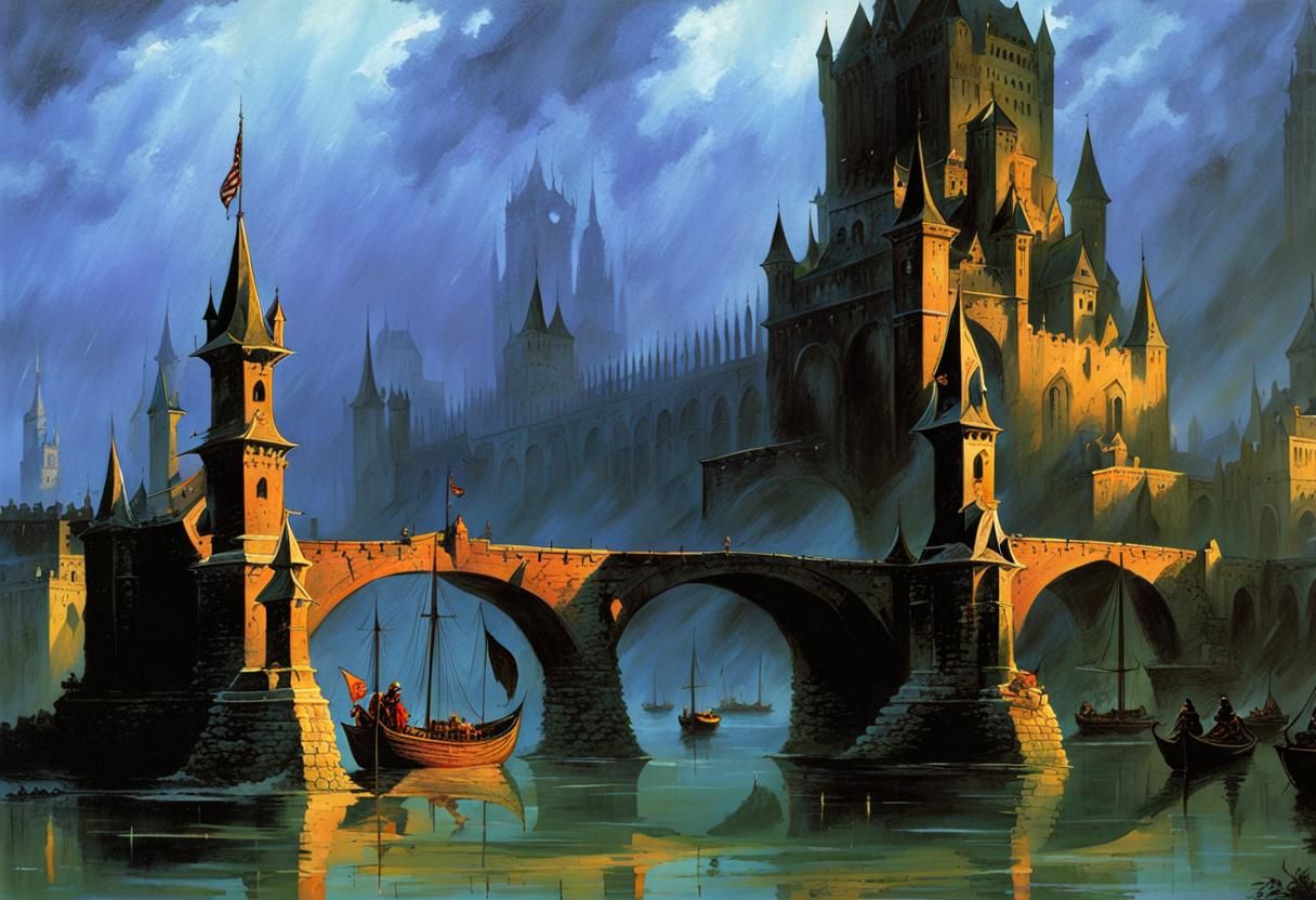 Medieval Port City in Fantasy Art Style