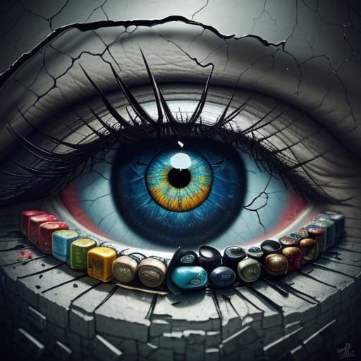 Surreal Mindscape: Inner Conflict Symbolized by Melting Pill...