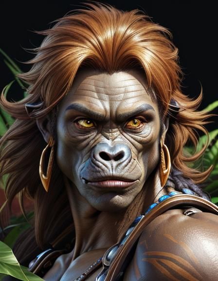 Hyperrealistic Gorilla Portrait in Jungle Concept Art