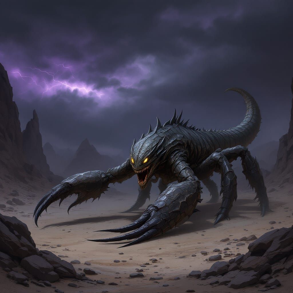 Terrifying Lizard-Scorpion Hybrid in Post-Apocalyptic Desert