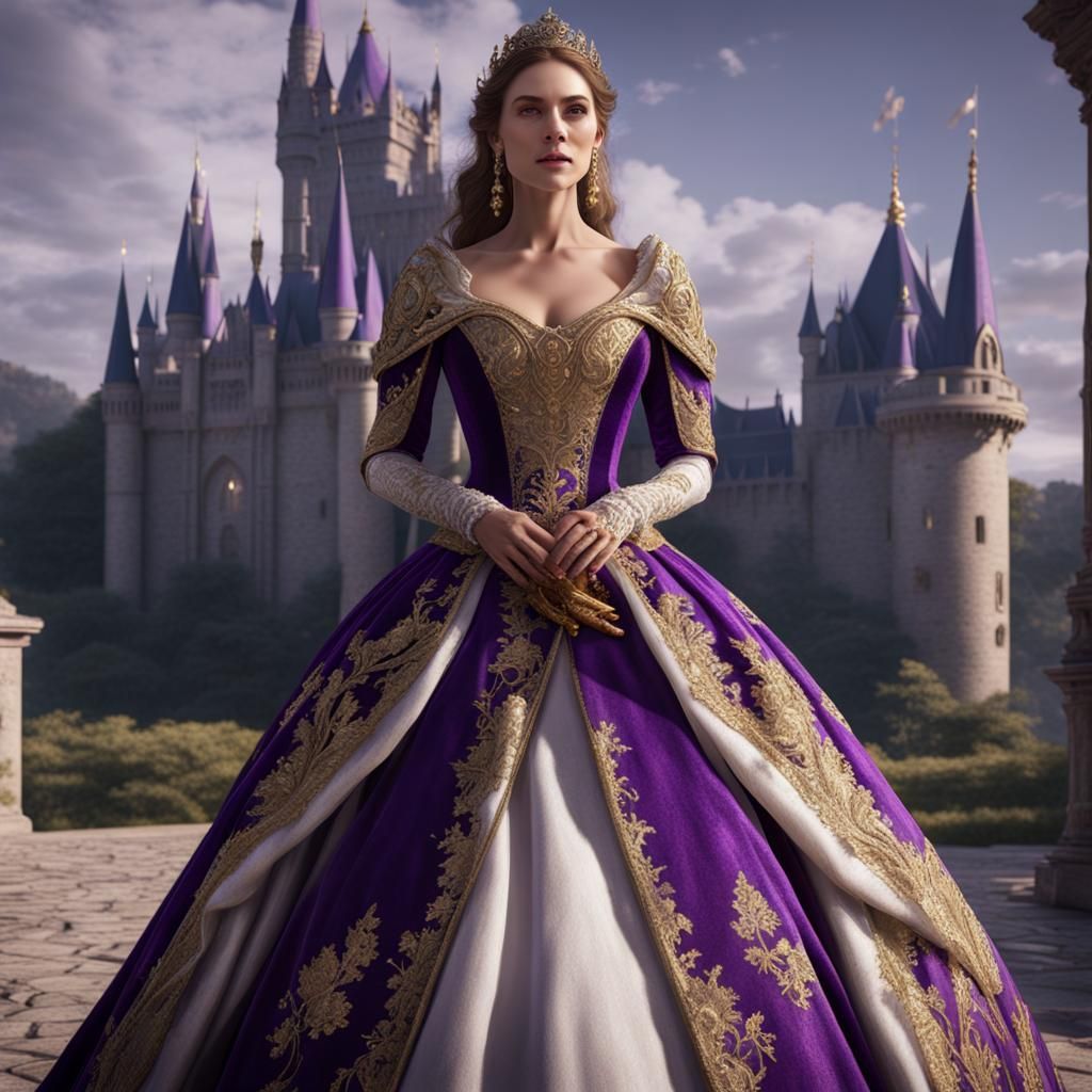 Regal Ballgown in Castle Setting, 8K Photorealism