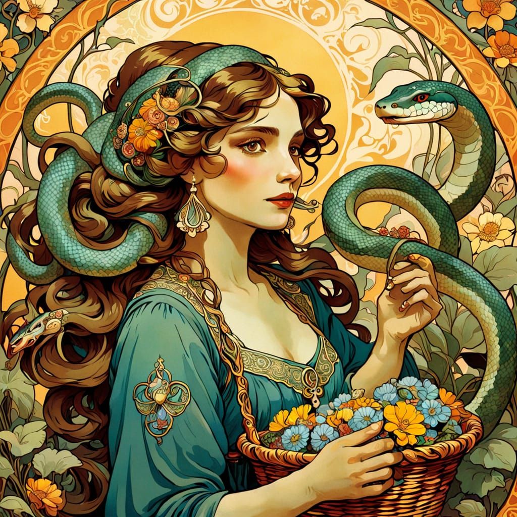 Snake Charmer in Art Nouveau Style