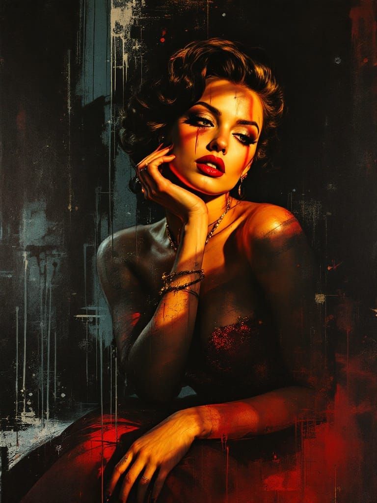 Dramatic Pin-Up Goddess in Urban Shadows