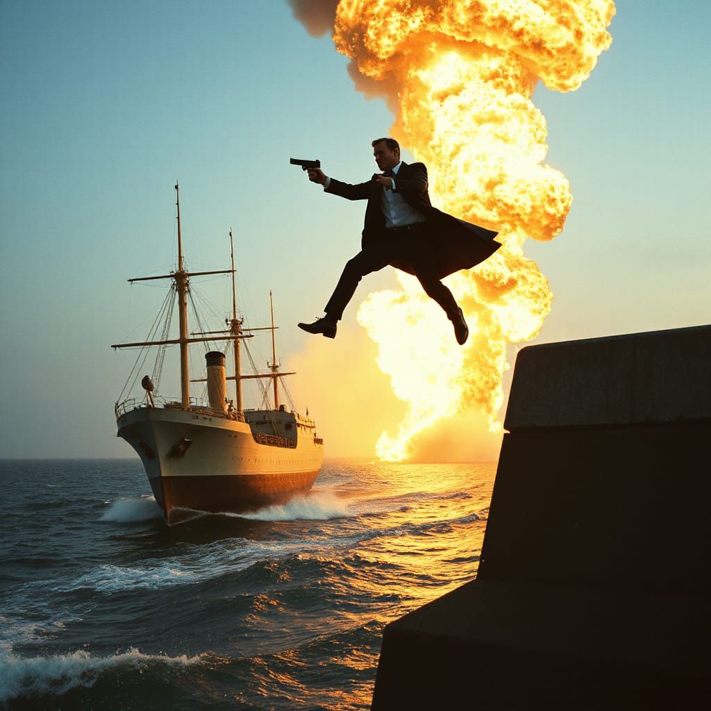 James Bond Dives into Action Amidst Explosive Ship Destructi...