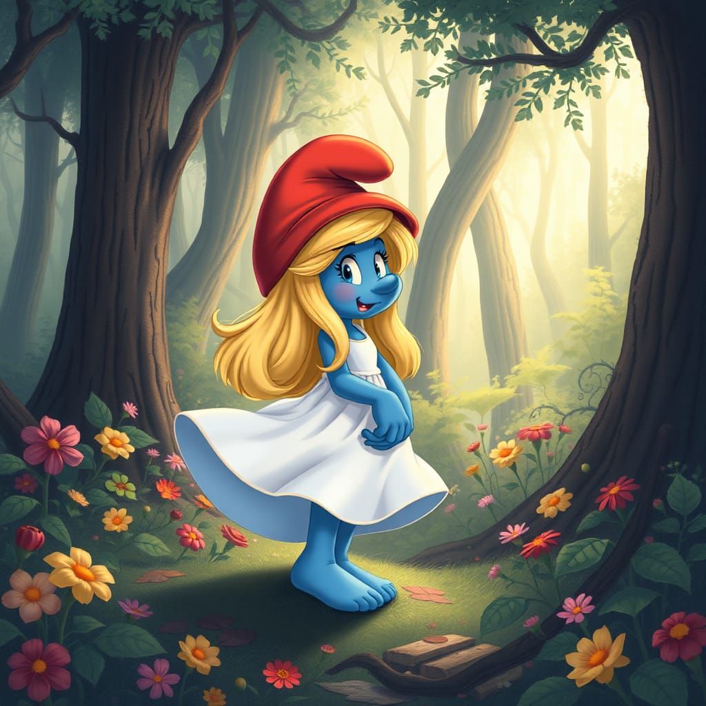 Smurfette in Enchanted Forest: Children's Book Illustration
