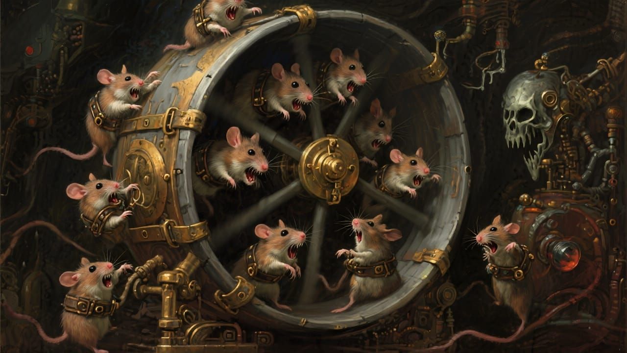 Steampunk Hamster Wheel of Death: Surreal Abstract Art