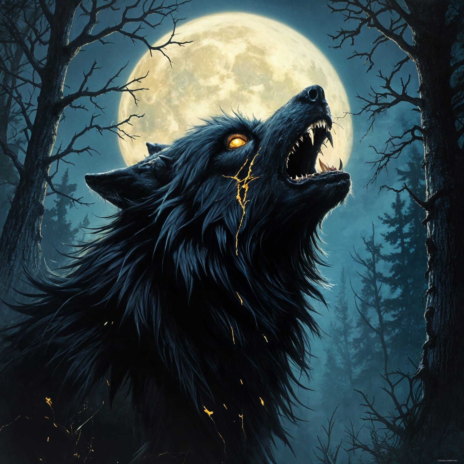 Werewolf Howling Under Moon in Gothic Style