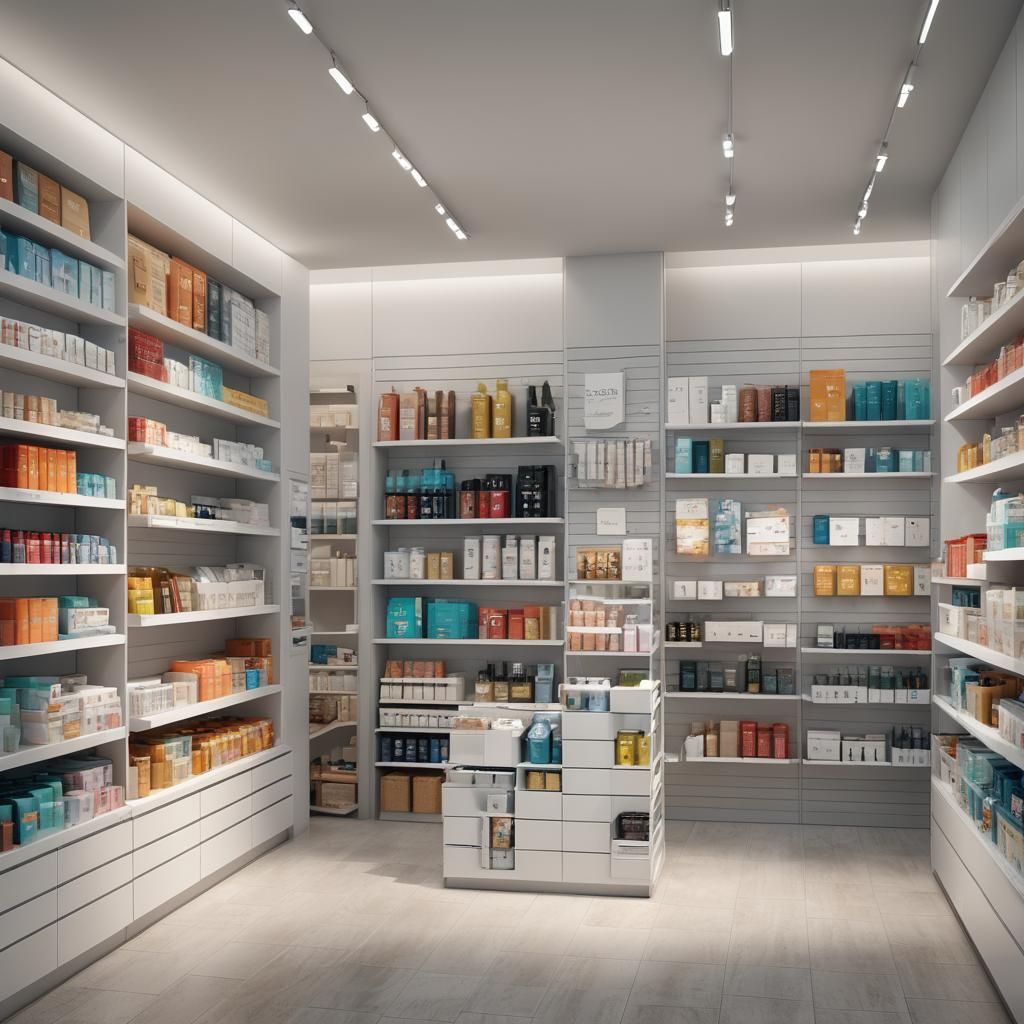 Organized Slatwall Retail Display in Concept Art Style