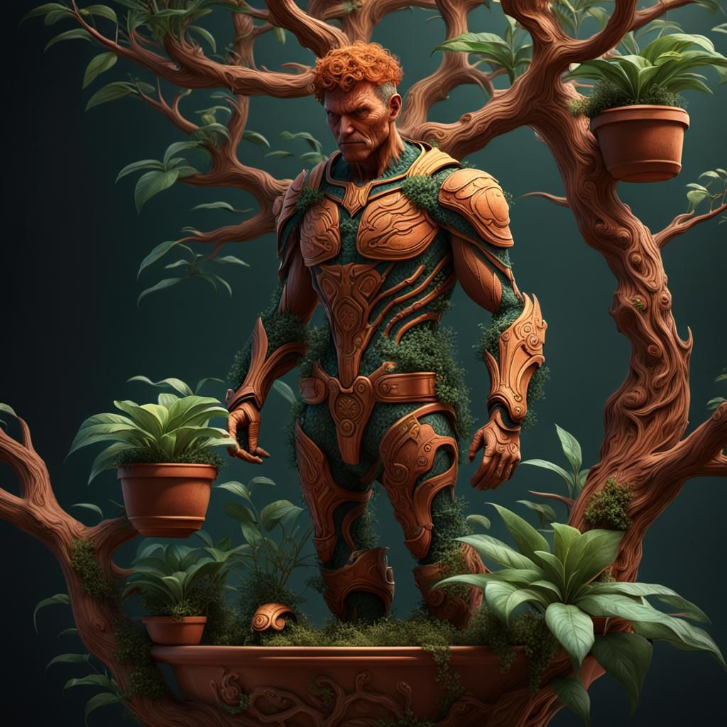 Terracotta Plant with Human Branches: Fantasy Art