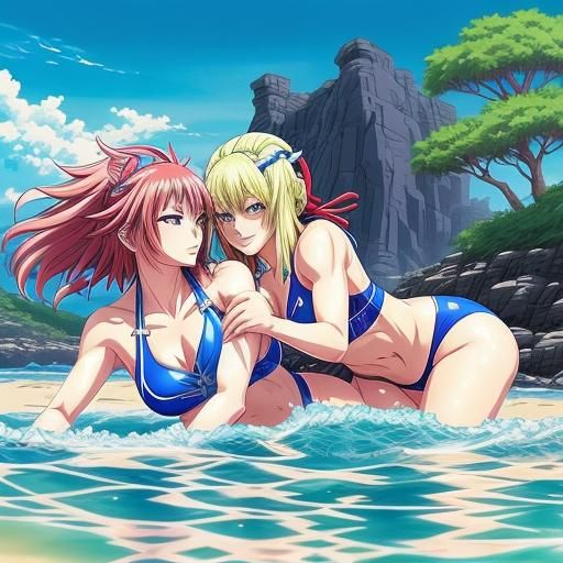 Anime Style Goddesses Wrestling in Bikinis