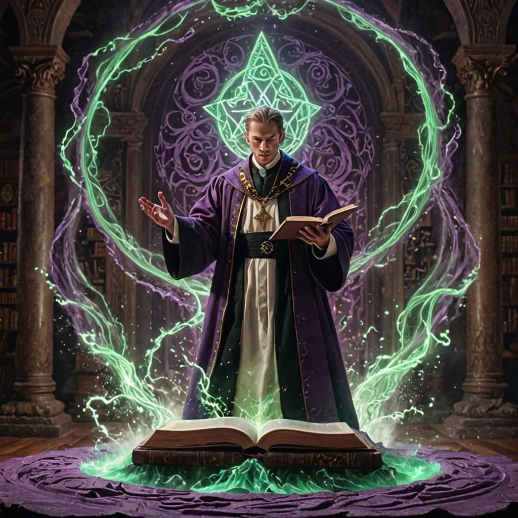 Mystical Sorcerer Priest Levitation in a Cinematic Style