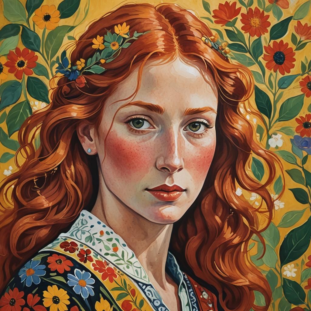 Woman Painting in Vibrant Folk Art Gouache