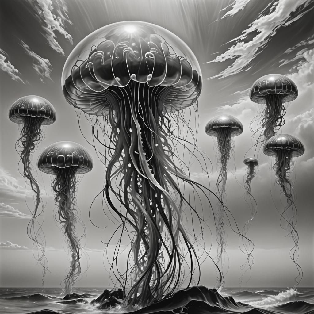 Surreal Jellyfish with Snake Hair in the Sea