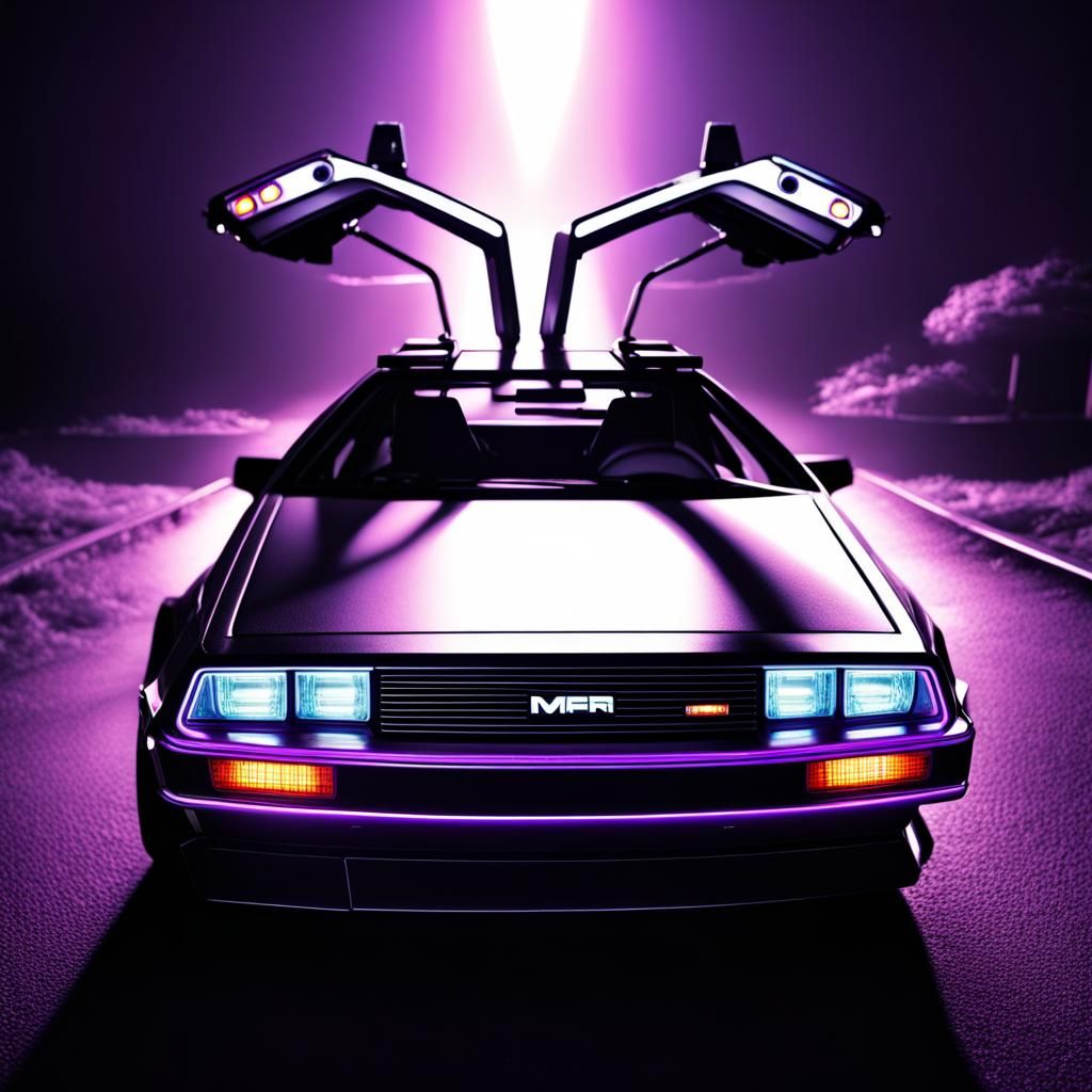 Ultraviolet Blacklight DeLorean in Hyperrealistic Detail