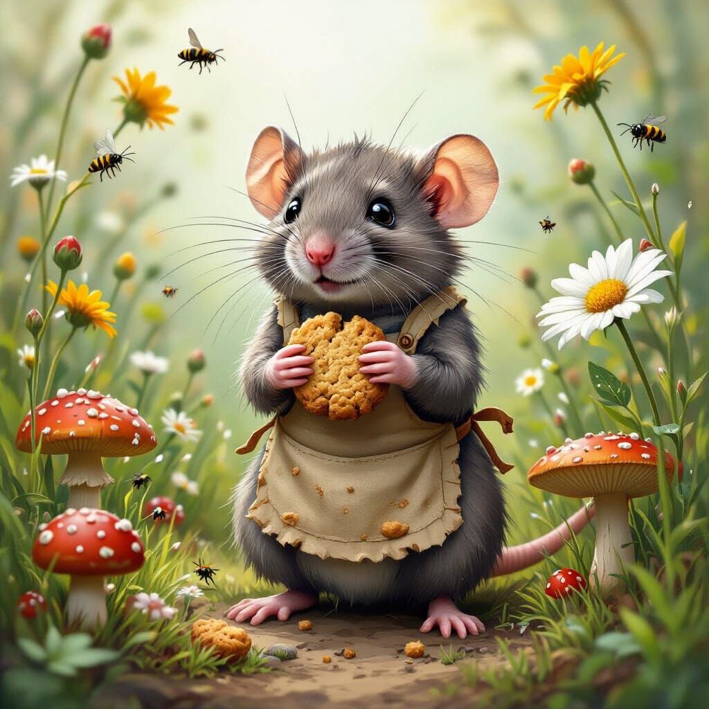 Apprehensive Rat with Cookie in Realistic Style