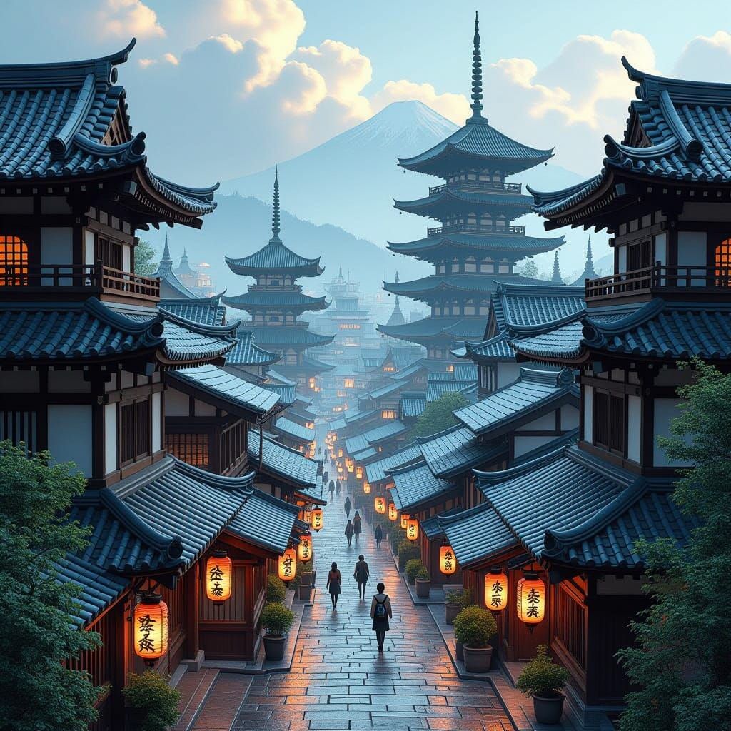 Fantasy Japanese City Inspired by Syd Mead