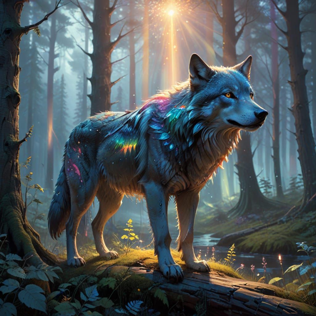 Mystical Wolf Aura in Canadian Wilderness Double Exposure