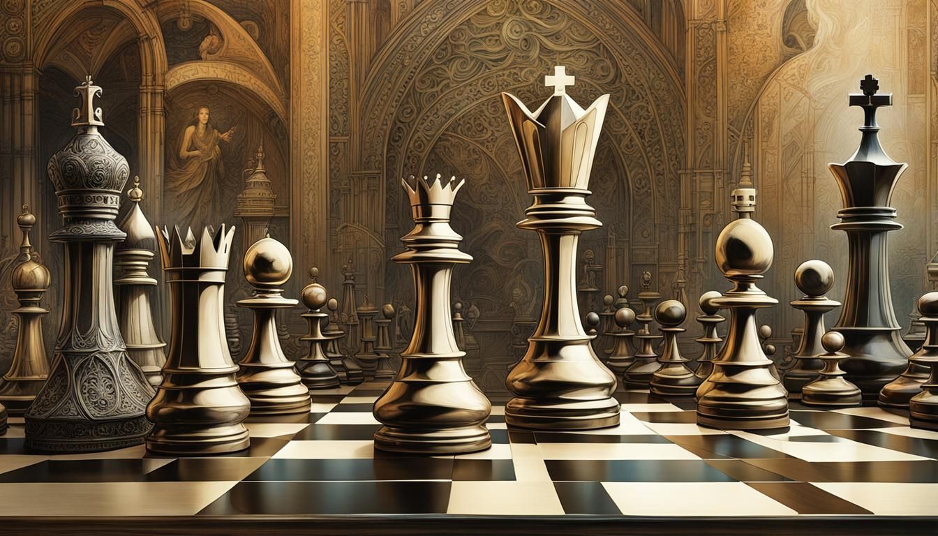 Chess Queen Piece in Ethereal Vapor, Detailed Drawing