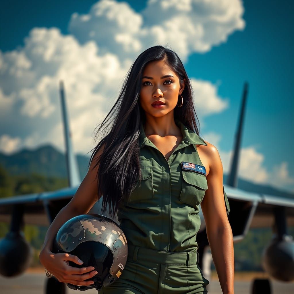 Strong Filipina Air Force Pilot Stands Confidently in Front ...