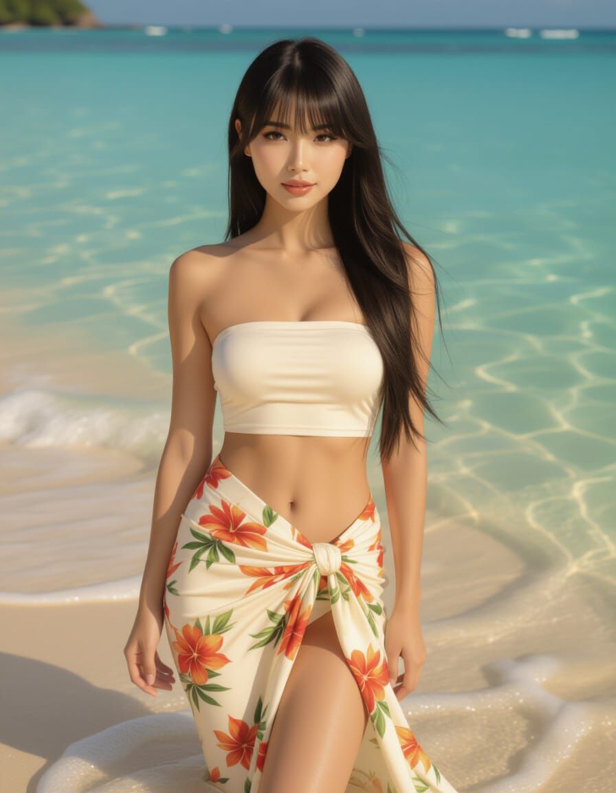 Oriental Woman on Golden Beach