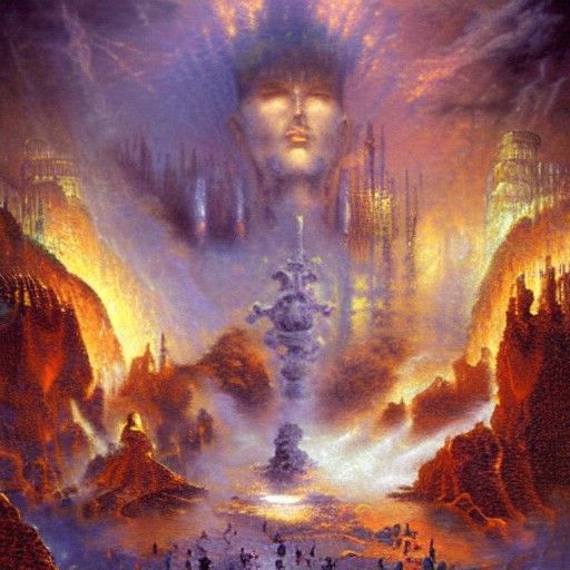 Hellish Confrontation: Ethereal Fantasy in Kinkade Style