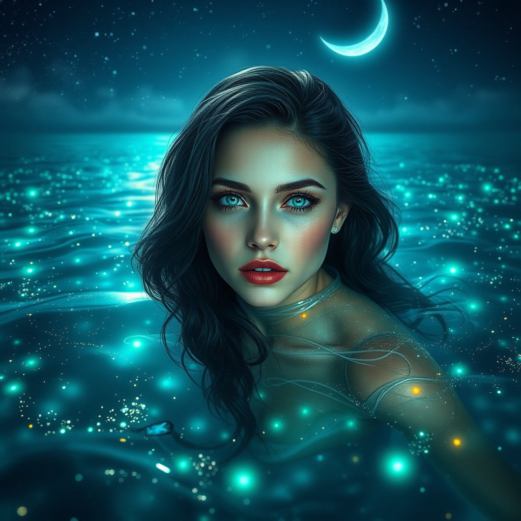 Bioluminescent Ocean Swim: Fantasy Art in 8K