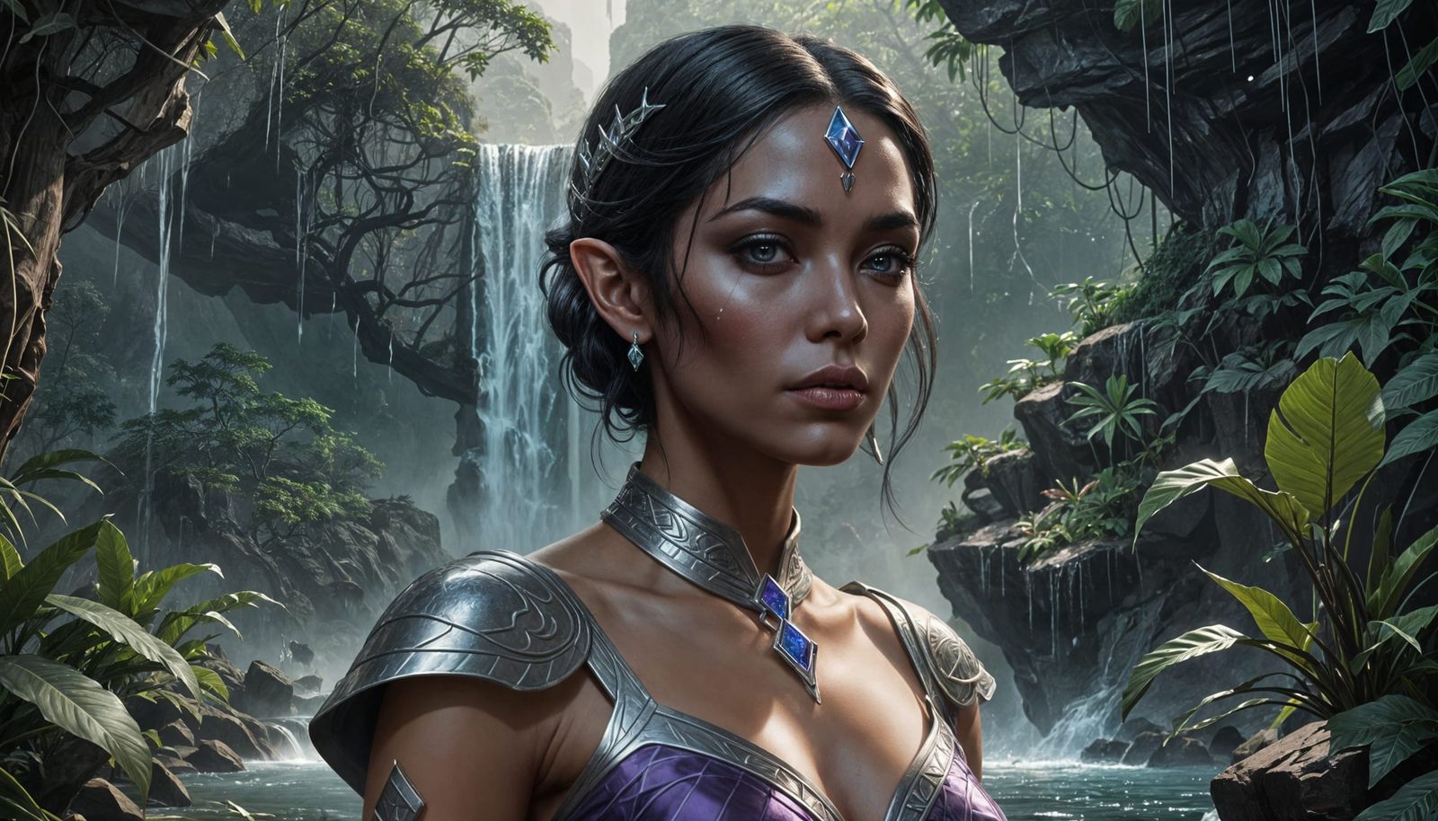 Romulan Goddess in Tropical Waterfalls