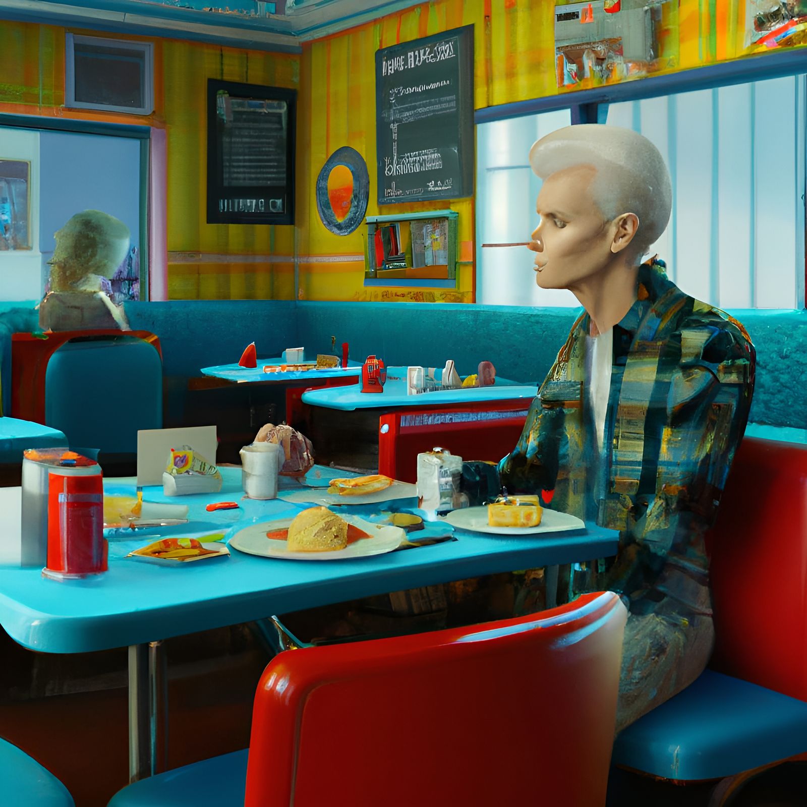 Warhol in 1950s Diner, Hopper Style Digital Art