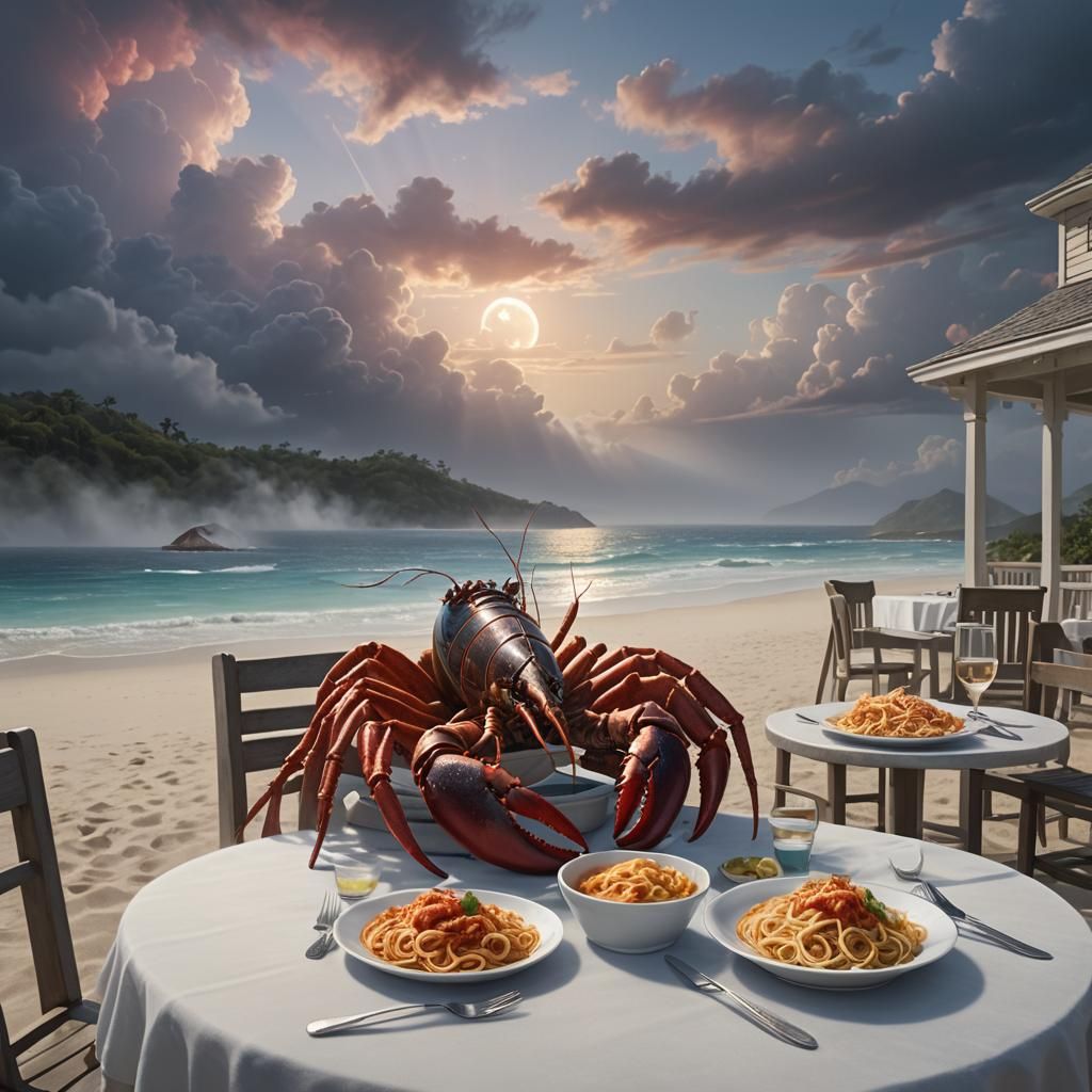 Lobster's Dream: Caribbean Beach Fantasy Art