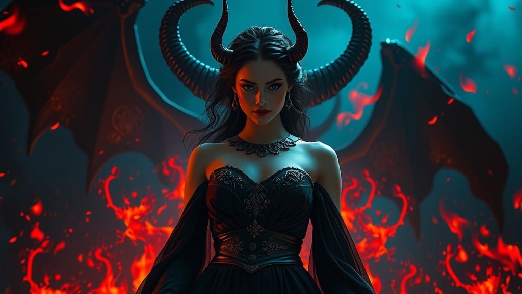 Woman Seduced by Devil in Hellish Film Poster