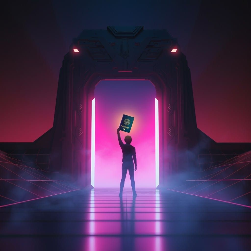 Retro-Futuristic Underworld Entrance in Synthwave Style