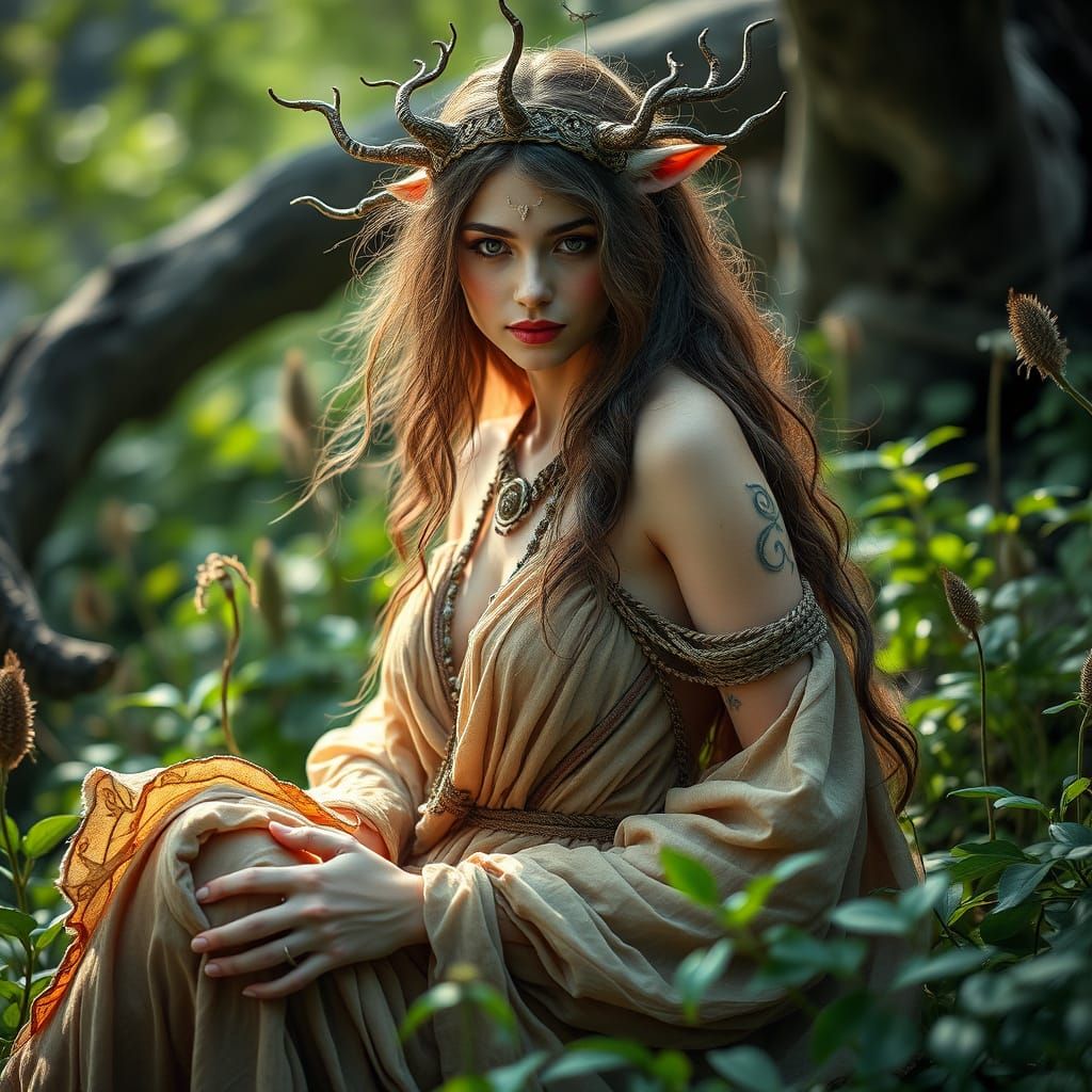 Enchanted Nymph in Lush Verdure