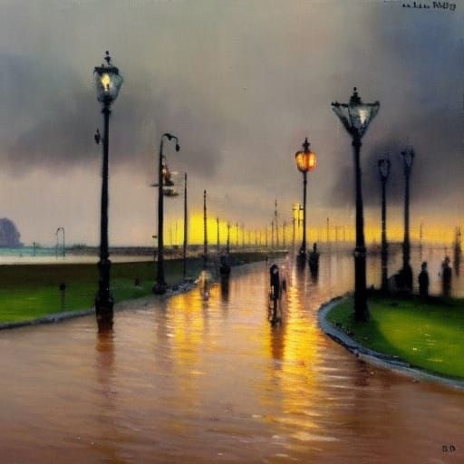 Dunkirk After Rain: Expressionist Oil Painting