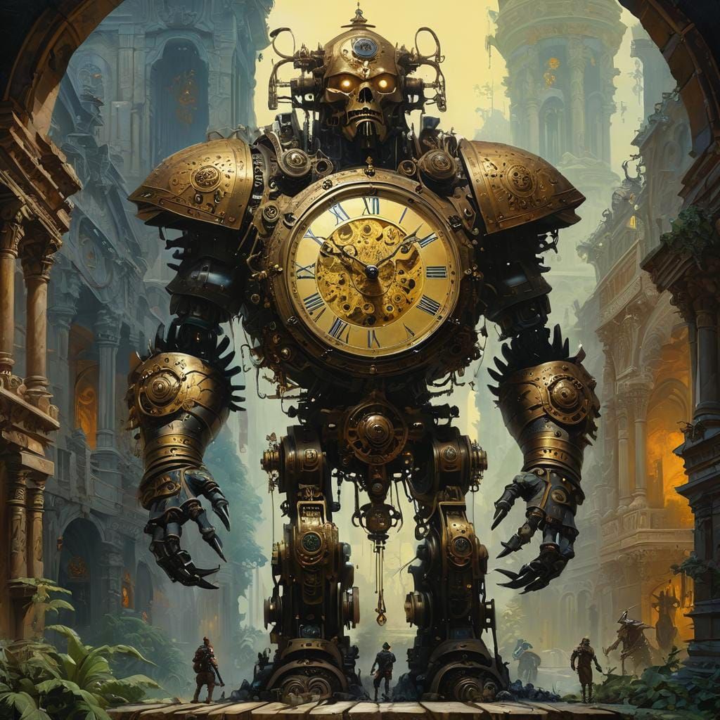 Carthaginian Clockwork Golem in Eden: Oil Painting