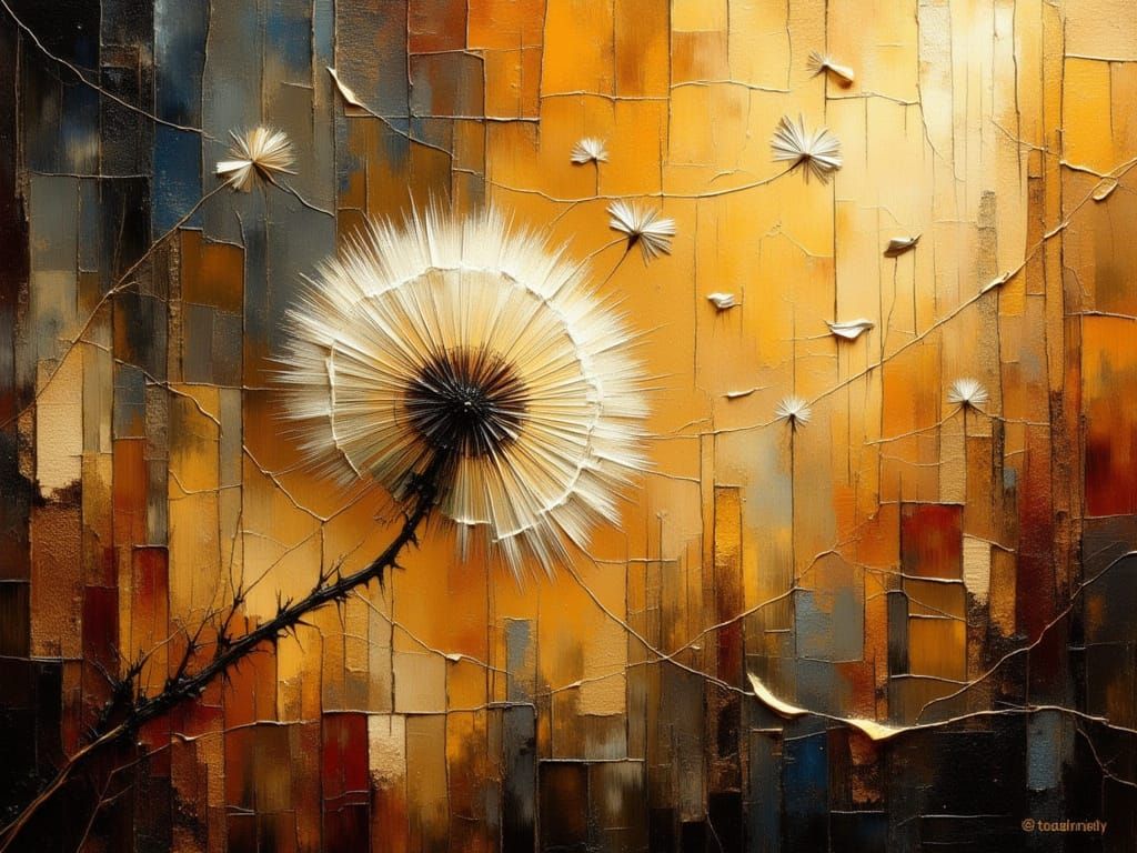 Surreal Dandelion Seed Head in Dramatic Sunset Light