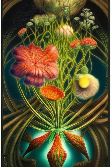 Surreal Mycelium Flower in Forest, Octane Render