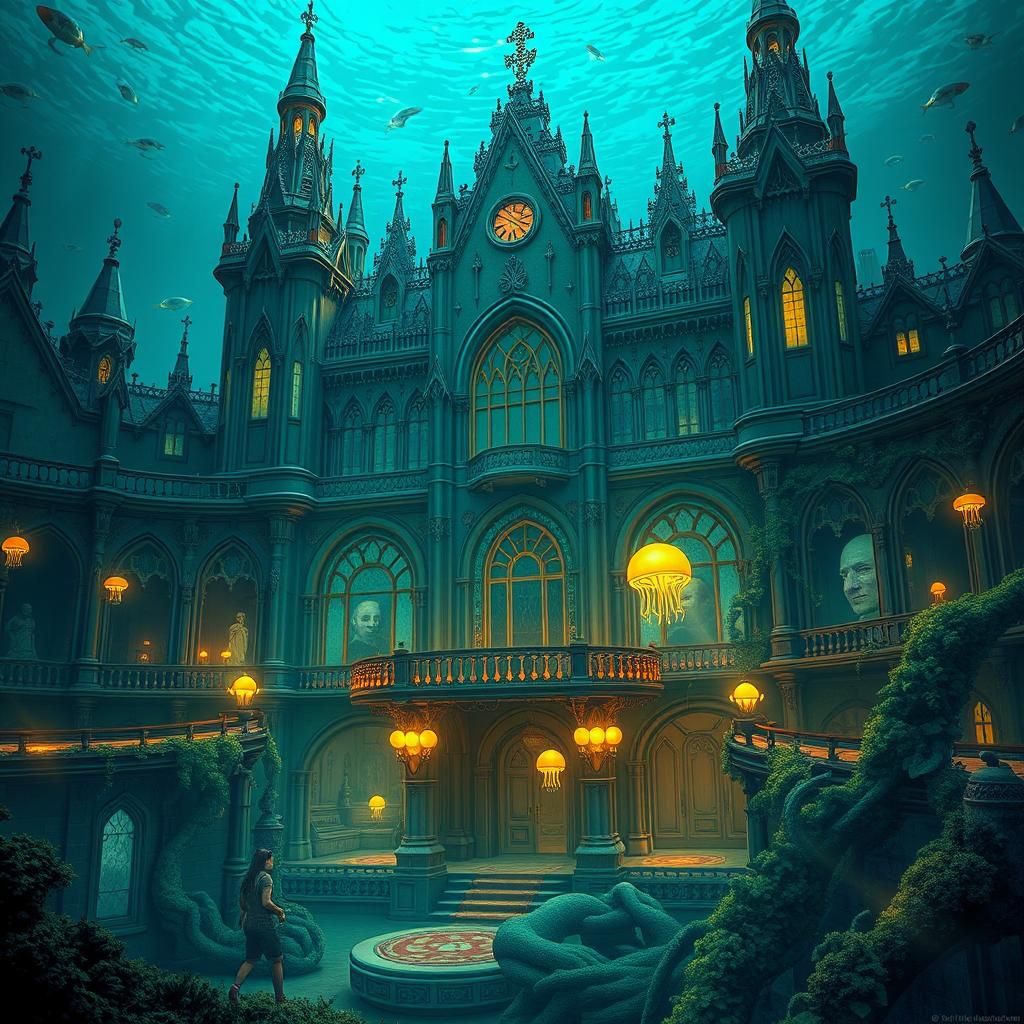 Underwater Gothic Funhouse Palace in Dark Sci-Fi Style